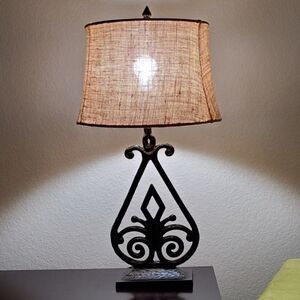 Pottery Barn Scrolled Hammered Cast Metal Table Lamp, 29", EUC